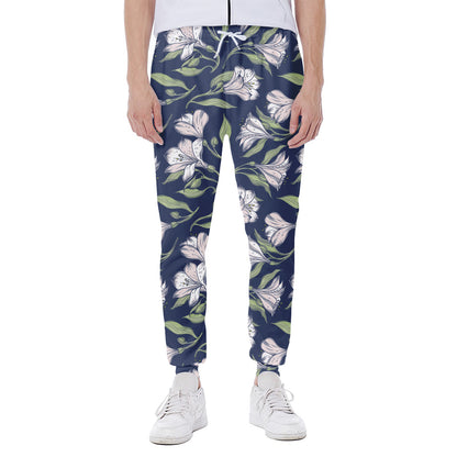 White Alstroemeria Pattern Print Scuba Joggers