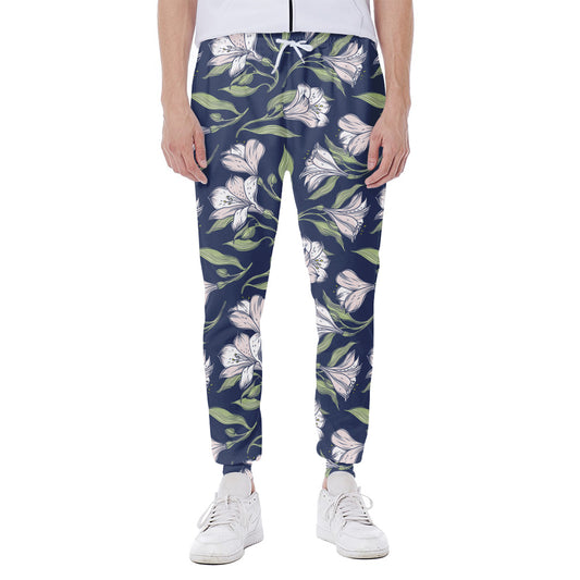 White Alstroemeria Pattern Print Scuba Joggers