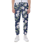 White Alstroemeria Pattern Print Scuba Joggers