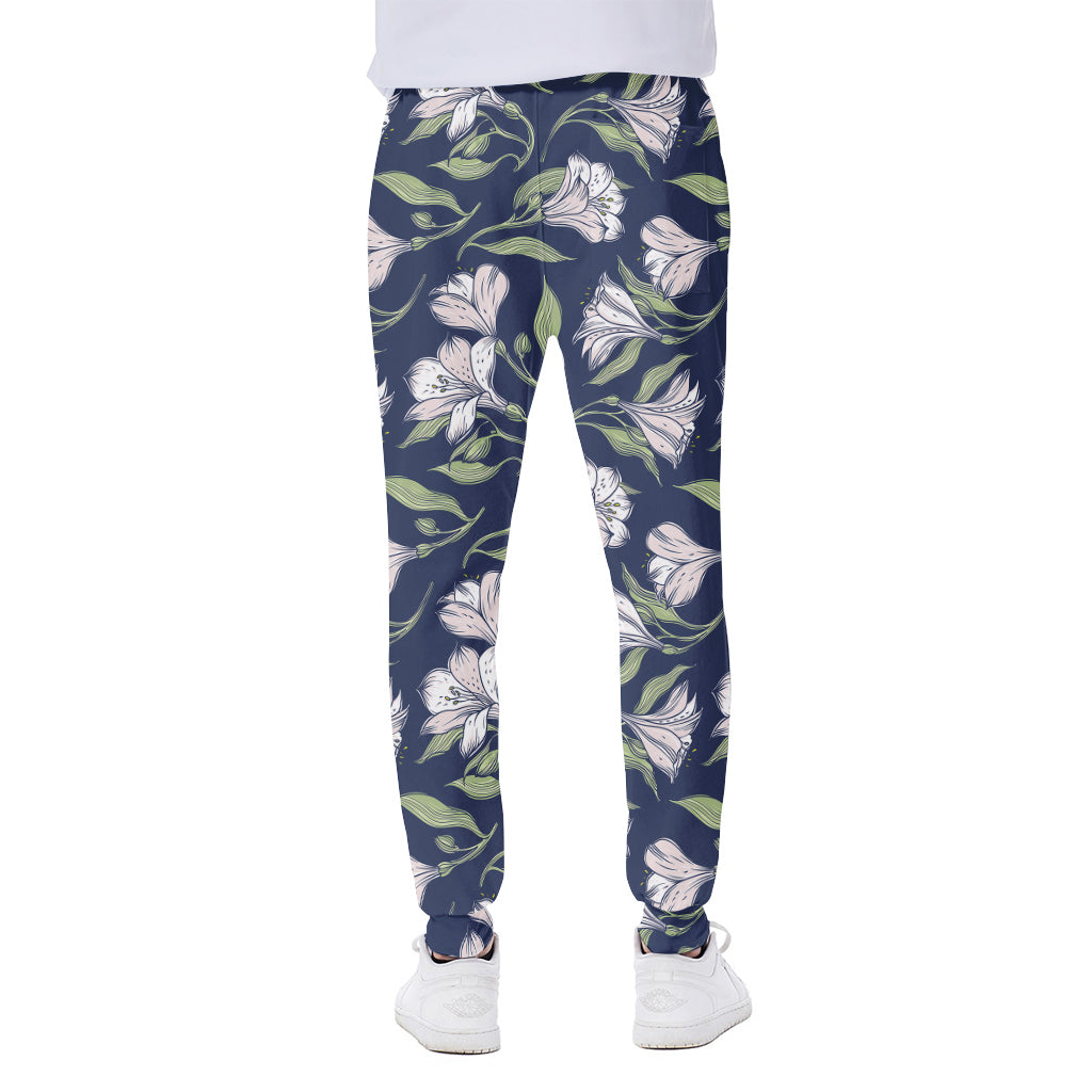 White Alstroemeria Pattern Print Scuba Joggers