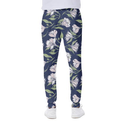 White Alstroemeria Pattern Print Scuba Joggers