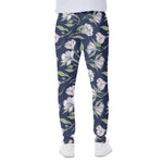 White Alstroemeria Pattern Print Scuba Joggers
