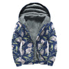 White Alstroemeria Pattern Print Sherpa Lined Zip Up Hoodie