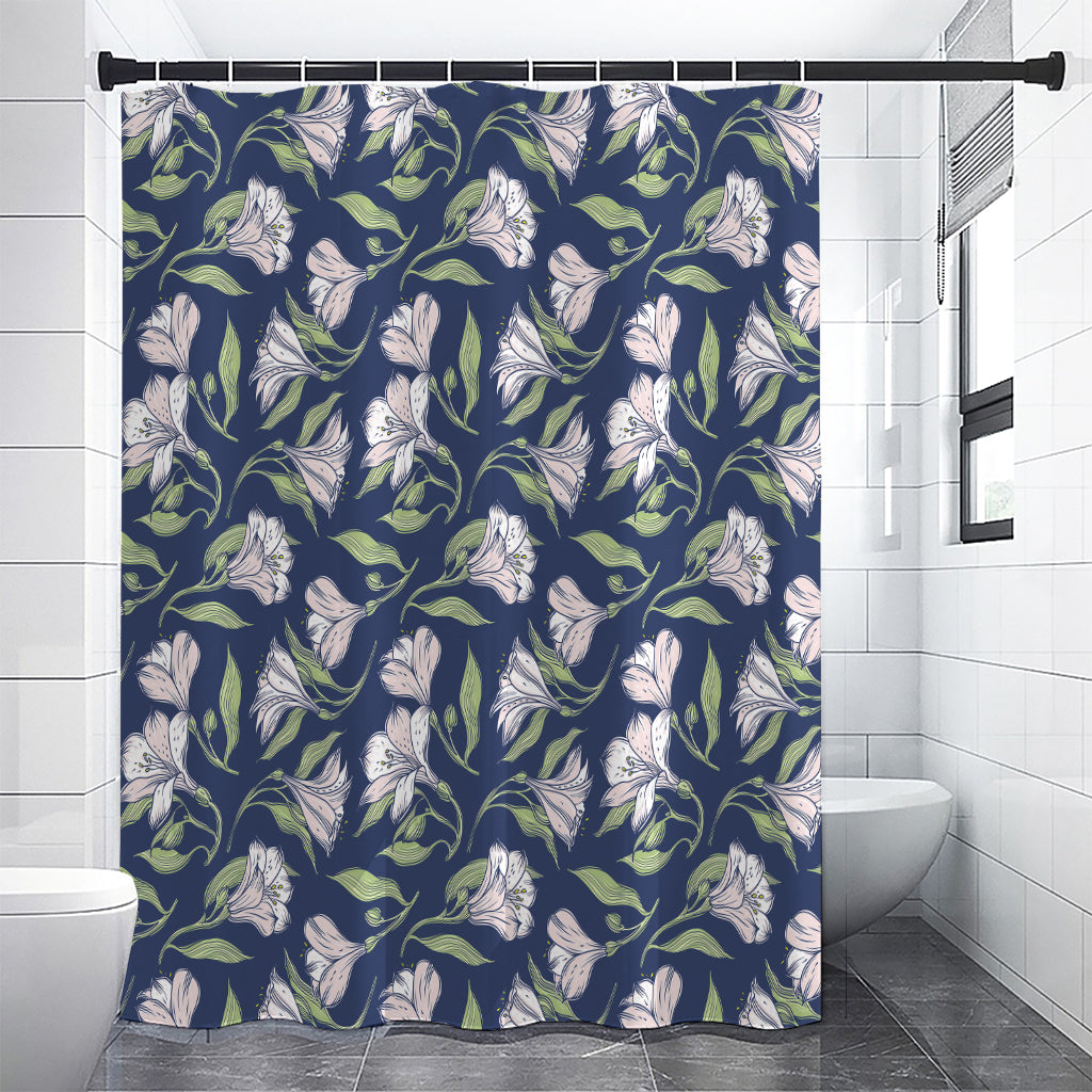 White Alstroemeria Pattern Print Shower Curtain