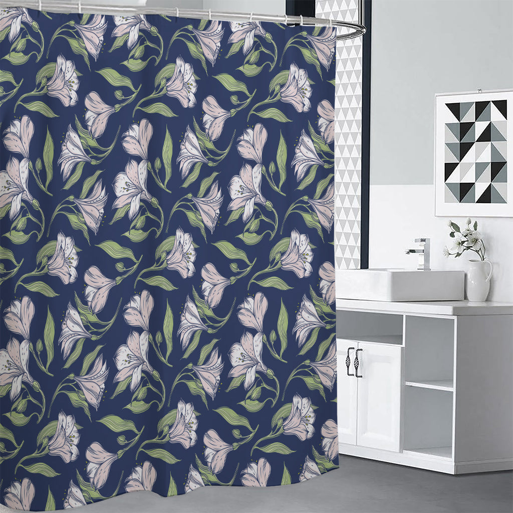 White Alstroemeria Pattern Print Shower Curtain