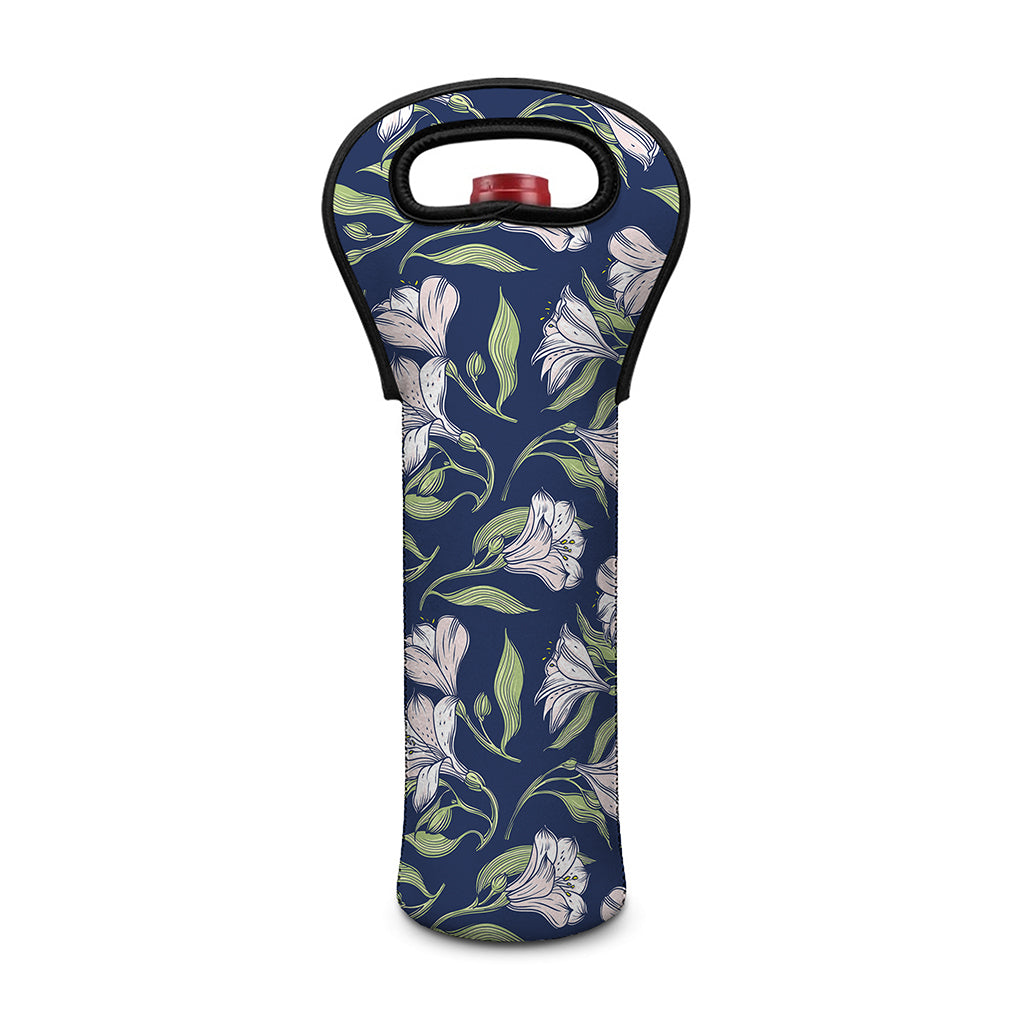 White Alstroemeria Pattern Print Single Neoprene Wine Tote