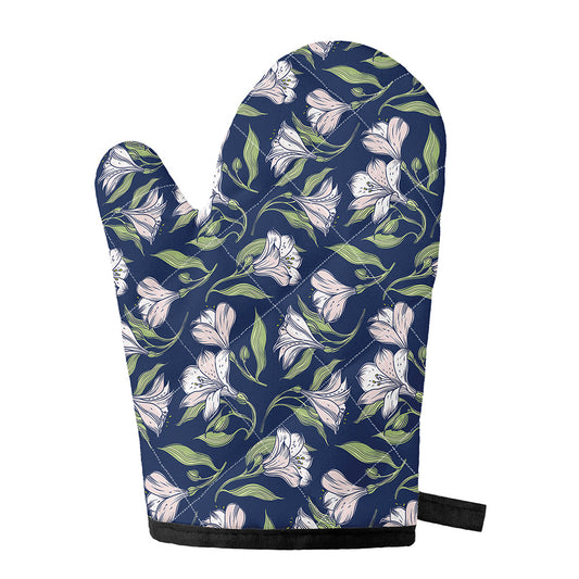 White Alstroemeria Pattern Print Single Oven Mitt