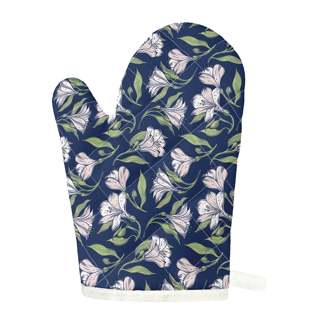 White Alstroemeria Pattern Print Single Oven Mitt