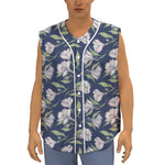 White Alstroemeria Pattern Print Sleeveless Baseball Jersey