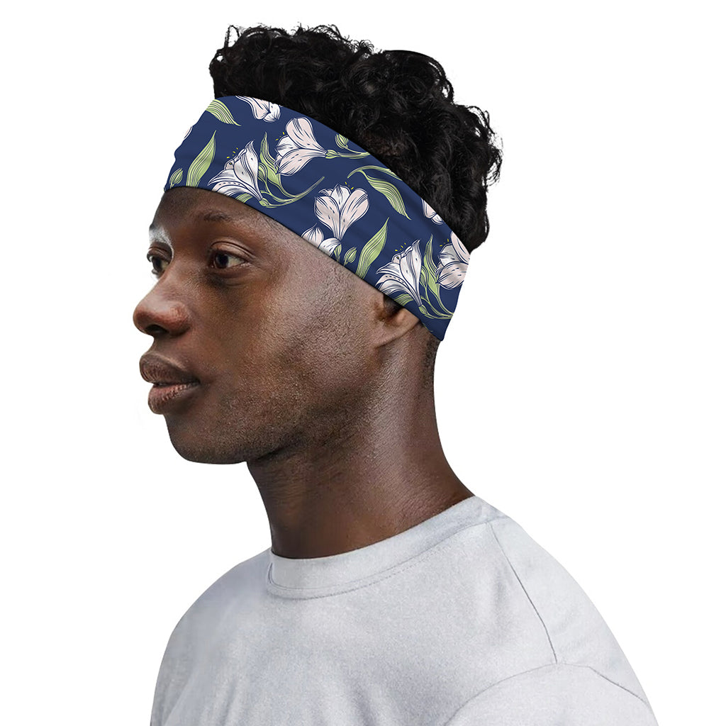 White Alstroemeria Pattern Print Sports Headband