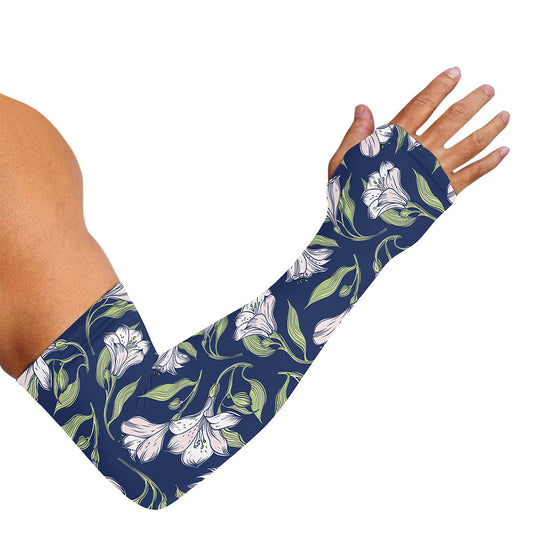 White Alstroemeria Pattern Print Sun Protection Arm Sleeves