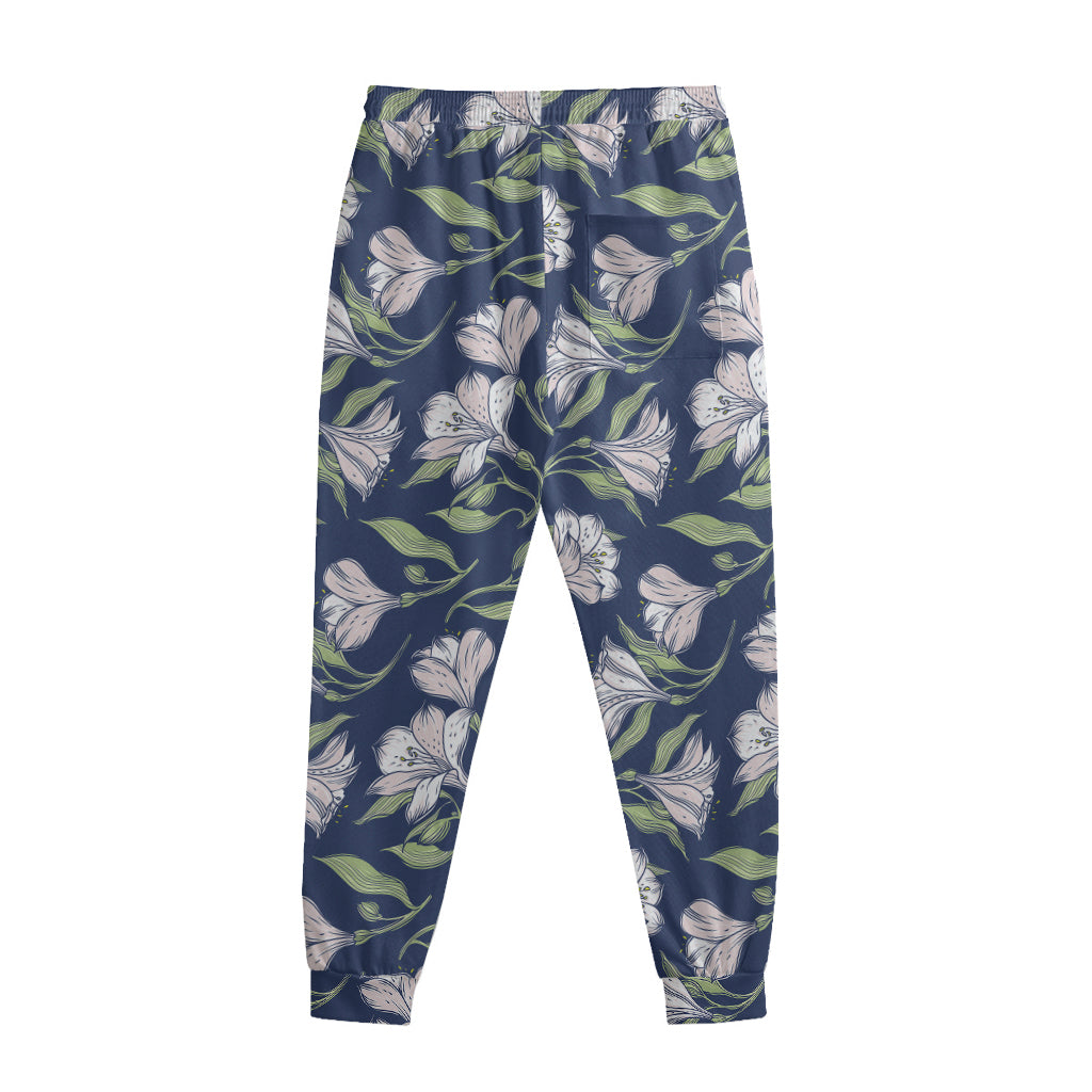 White Alstroemeria Pattern Print Sweatpants