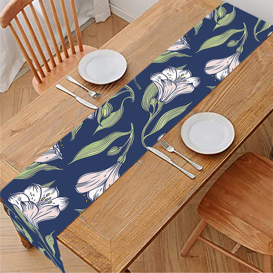 White Alstroemeria Pattern Print Table Runner