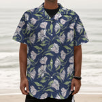 White Alstroemeria Pattern Print Textured Short Sleeve Shirt