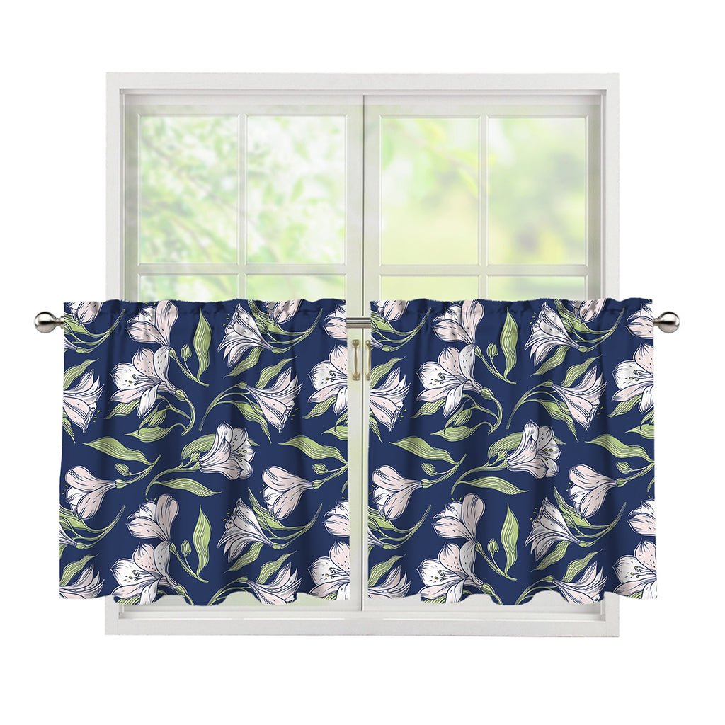 White Alstroemeria Pattern Print Tier Curtains