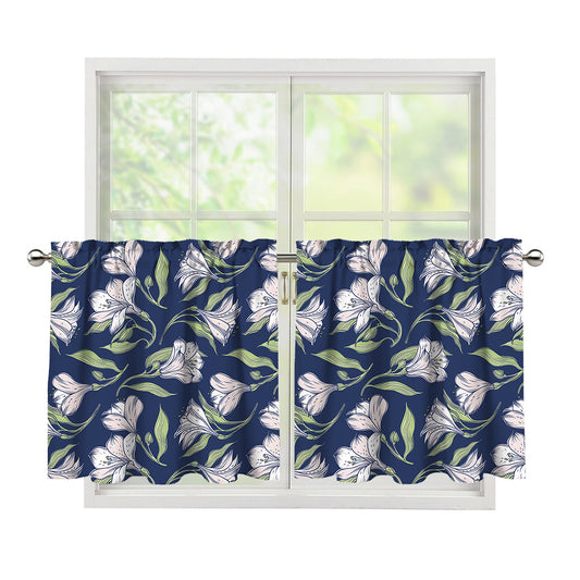 White Alstroemeria Pattern Print Tier Curtains