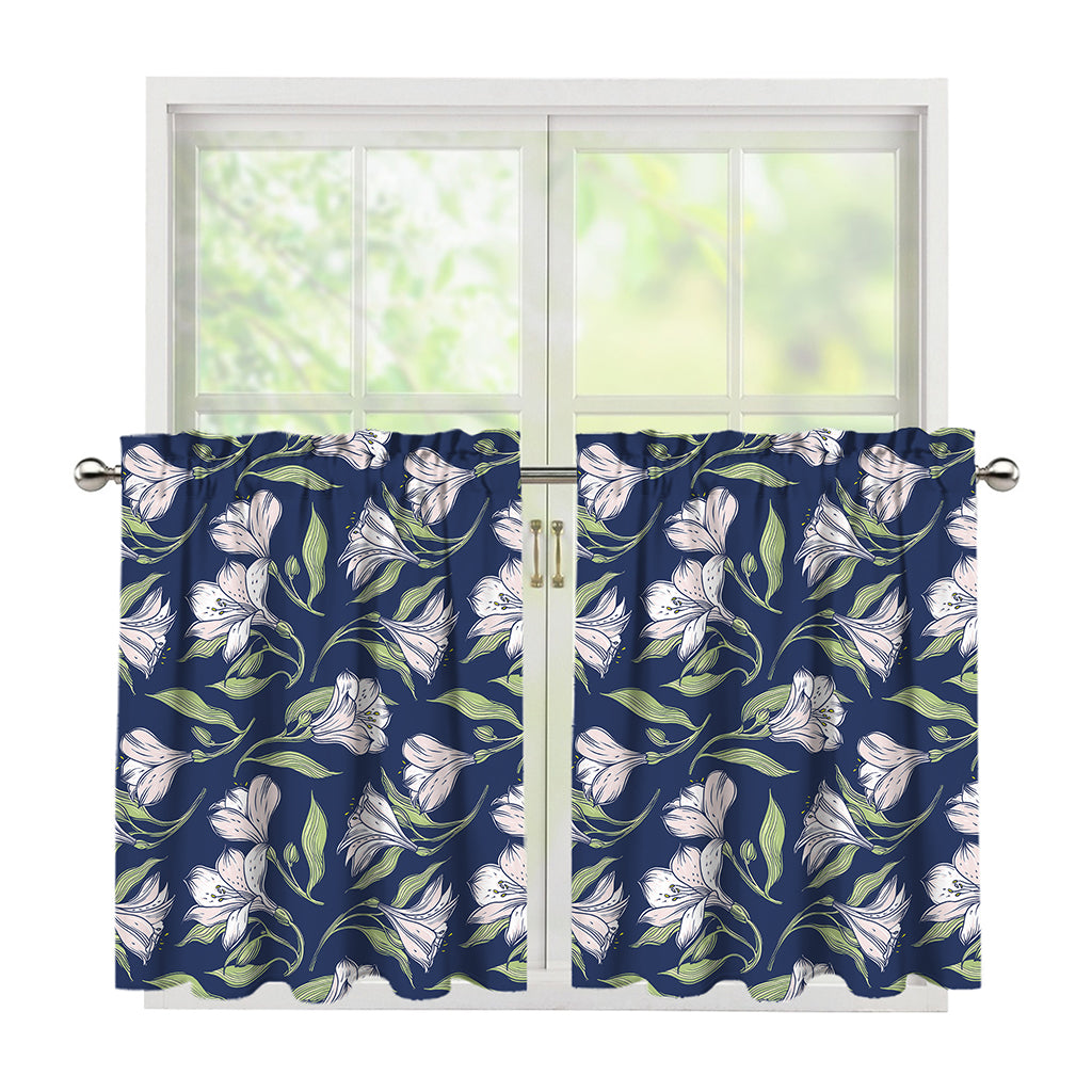 White Alstroemeria Pattern Print Tier Curtains