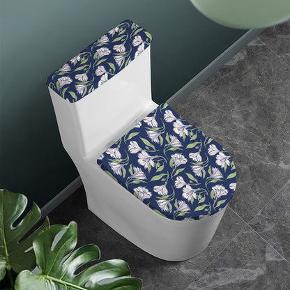 White Alstroemeria Pattern Print Toilet Lid And Tank Cover Set