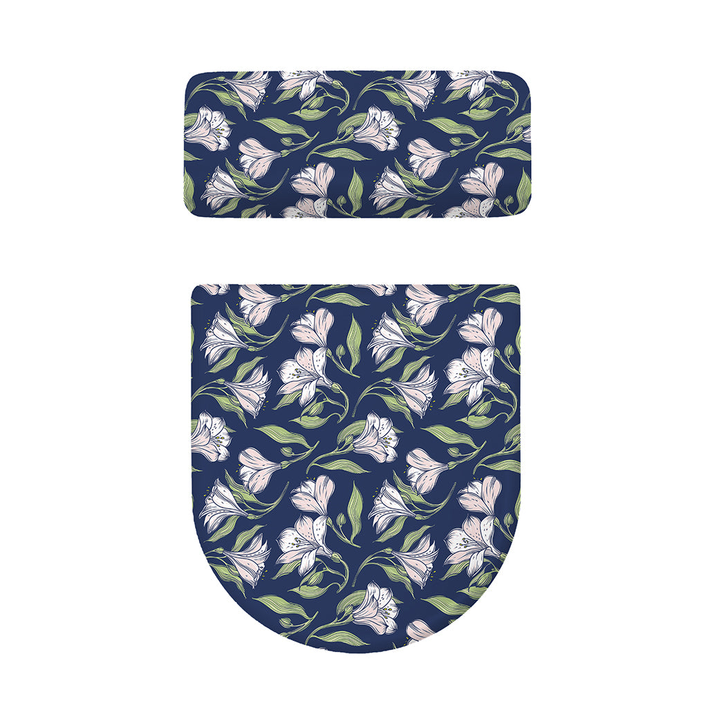 White Alstroemeria Pattern Print Toilet Lid And Tank Cover Set