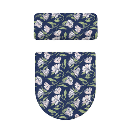 White Alstroemeria Pattern Print Toilet Lid And Tank Cover Set