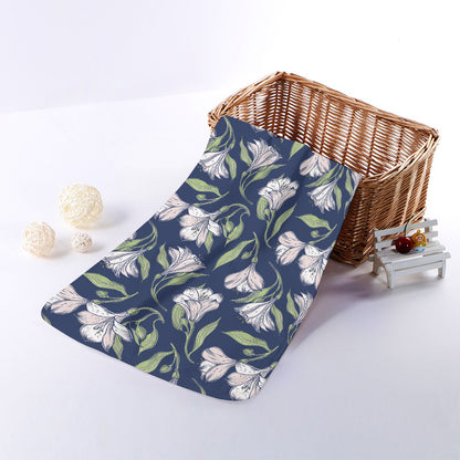 White Alstroemeria Pattern Print Towel