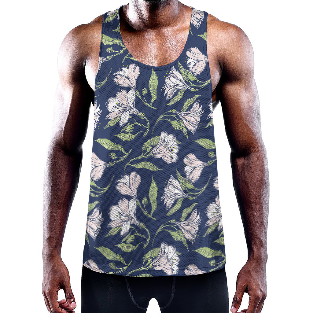 White Alstroemeria Pattern Print Training Tank Top