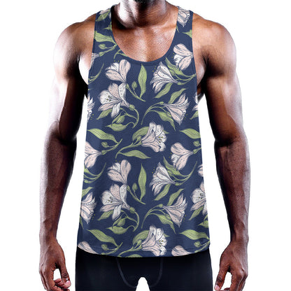 White Alstroemeria Pattern Print Training Tank Top