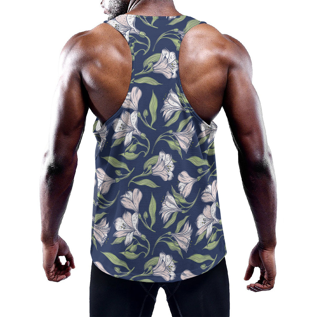 White Alstroemeria Pattern Print Training Tank Top