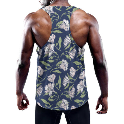 White Alstroemeria Pattern Print Training Tank Top