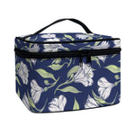 White Alstroemeria Pattern Print Travel Makeup Bag
