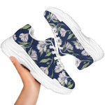 White Alstroemeria Pattern Print White Chunky Shoes