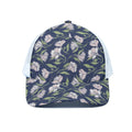 White Alstroemeria Pattern Print White Mesh Trucker Hat