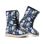 White Alstroemeria Pattern Print Winter Boots