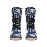 White Alstroemeria Pattern Print Winter Boots