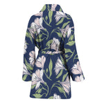 White Alstroemeria Pattern Print Women's Bathrobe