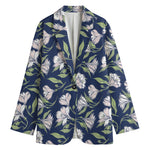 White Alstroemeria Pattern Print Women's Blazer