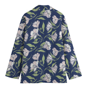 White Alstroemeria Pattern Print Women's Blazer