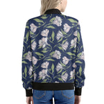 White Alstroemeria Pattern Print Women's Bomber Jacket