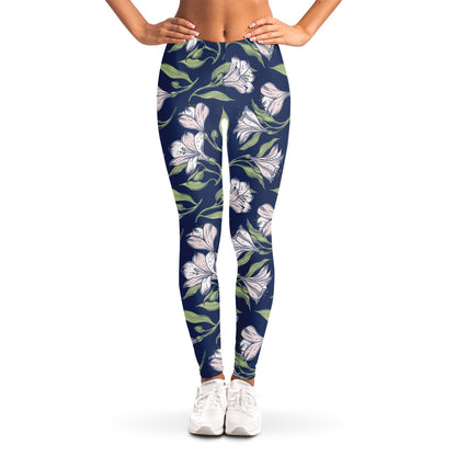 White Alstroemeria Pattern Print Women's Leggings