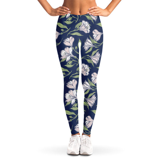 White Alstroemeria Pattern Print Women's Leggings