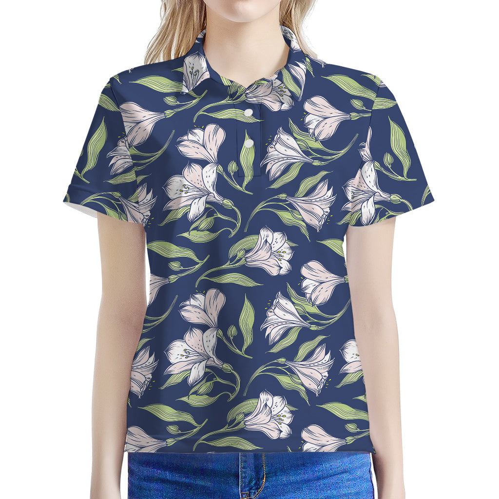 White Alstroemeria Pattern Print Women's Polo Shirt