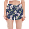 White Alstroemeria Pattern Print Women's Split Running Shorts