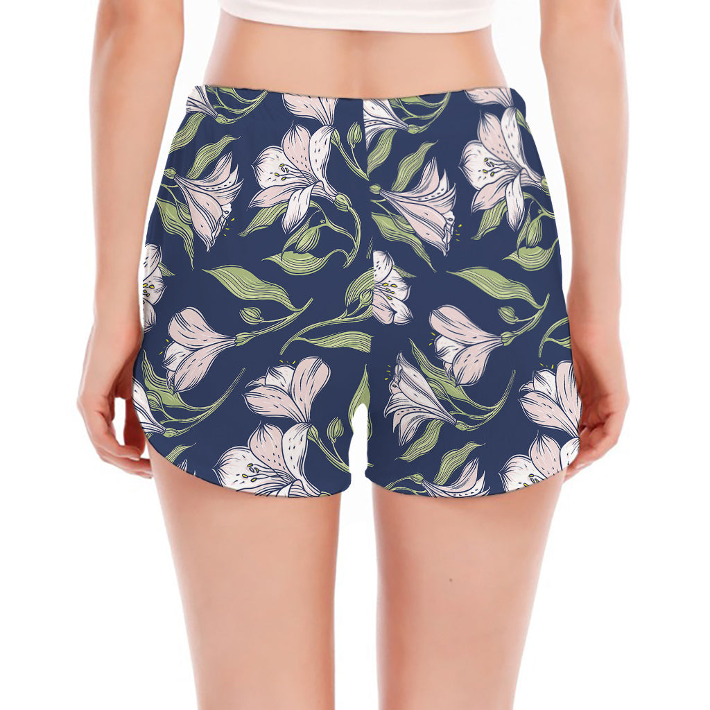 White Alstroemeria Pattern Print Women's Split Running Shorts