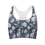 White Alstroemeria Pattern Print Women's Sports Bra