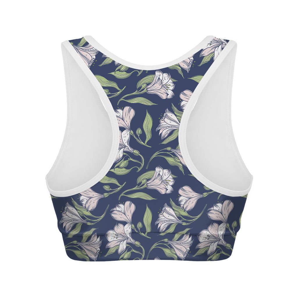 White Alstroemeria Pattern Print Women's Sports Bra