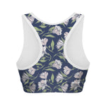 White Alstroemeria Pattern Print Women's Sports Bra