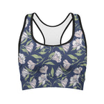 White Alstroemeria Pattern Print Women's Sports Bra
