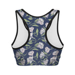 White Alstroemeria Pattern Print Women's Sports Bra