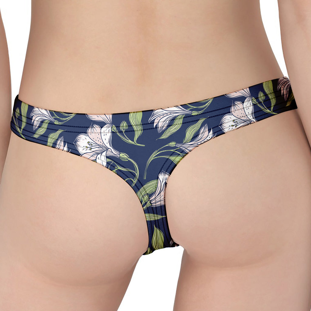 White Alstroemeria Pattern Print Women's Thong