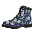 White Alstroemeria Pattern Print Padded Collar Lace Up Boots